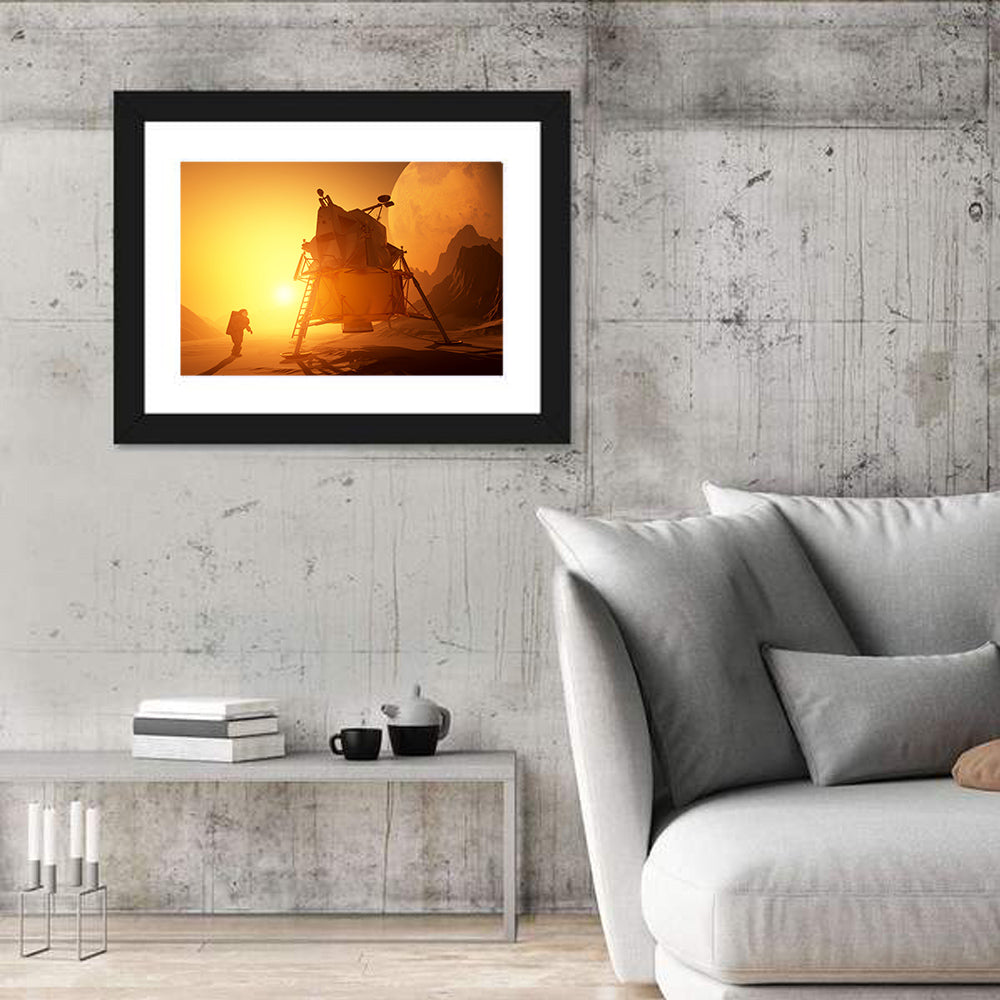 Moonwalker with Lunar Module at Sunset Wall Art