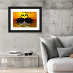 Swans Forming Heart at Sunset Wall Art