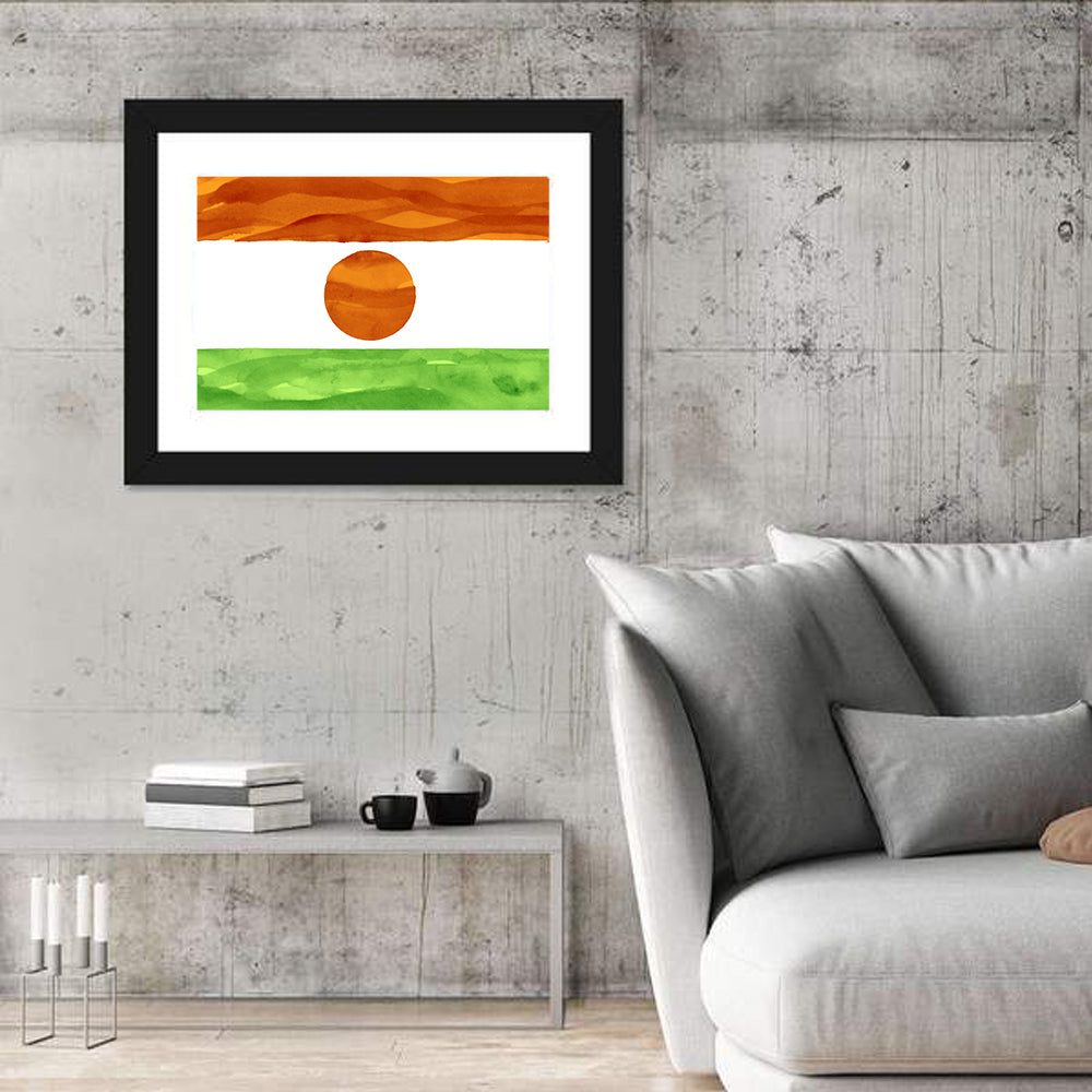 Niger Flag Watercolor Tricolor Wall Art in a room, landscape