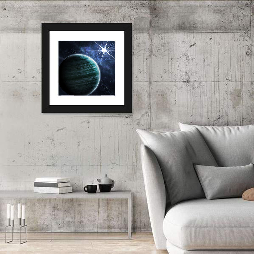Blue Planet Closeup with Star Flare Wall Art