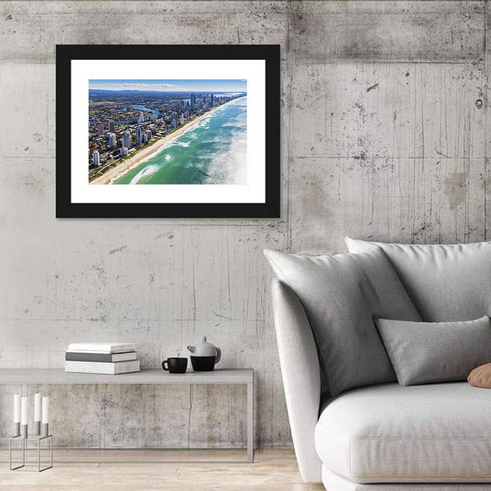 Gold Coast Surfers Paradise Skyline Wall Art in a room, landscape
