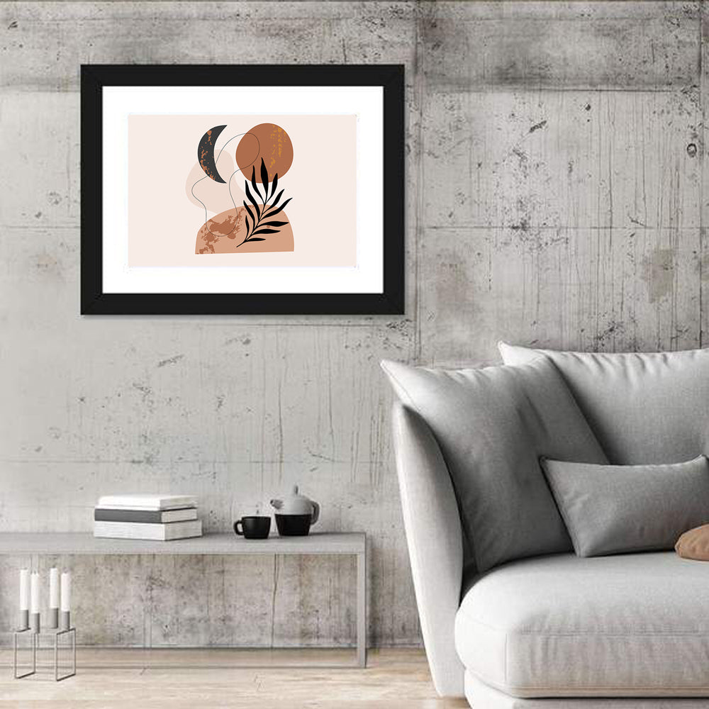 Crescent Moon Botanical Minimalist Wall Art in a room, landscape