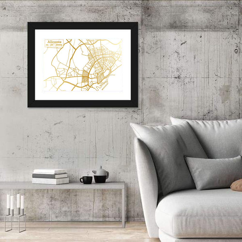 Alicante City Map Spain Wall Art