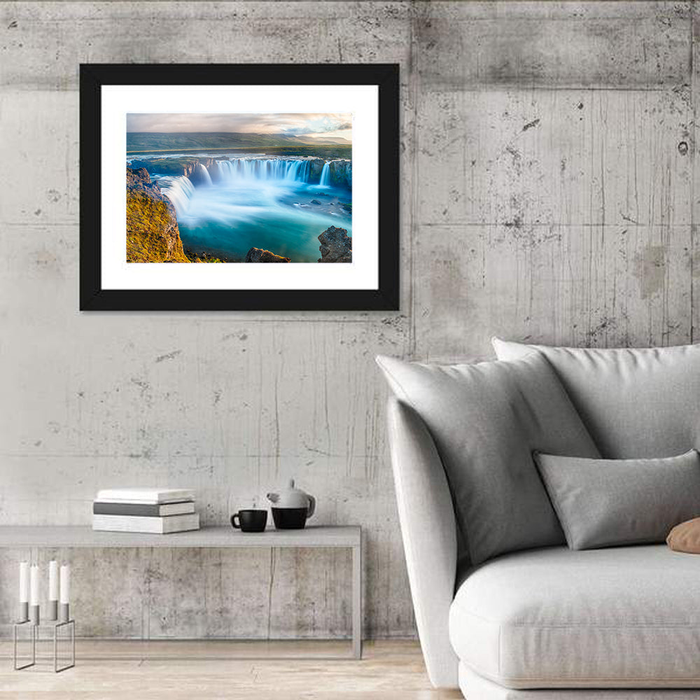 Goðafoss Waterfall Wall Art in a room, landscape