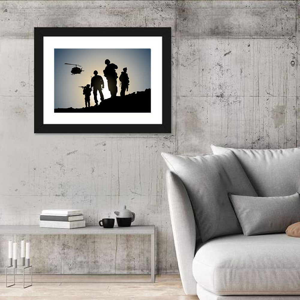 Soldiers on Ridge with Helicopter Wall Art