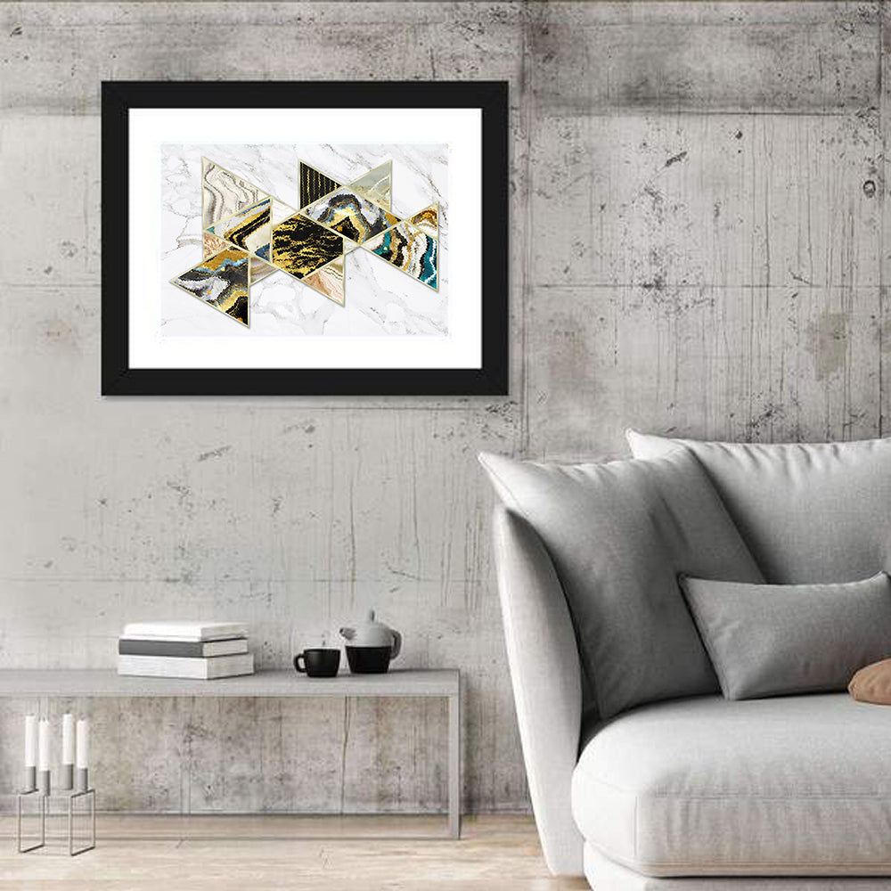 Marble Swirl Triangles Wall Art in a room, landscape