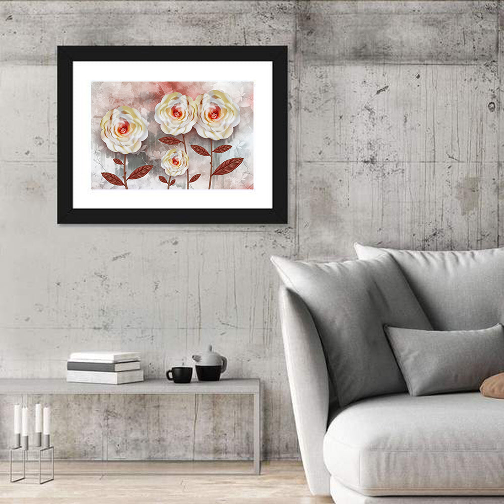 Layered Peach Rose Illustration Wall Art