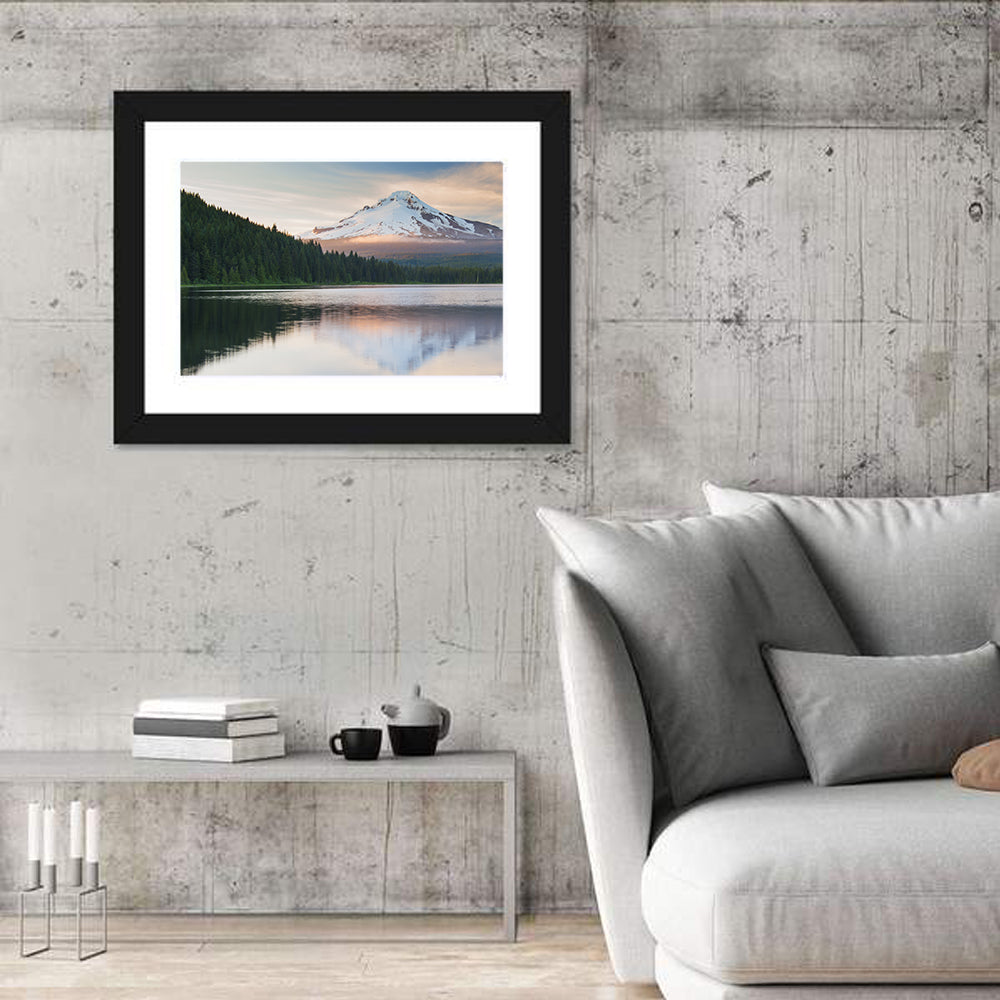 Mount Hood Over Trillium Lake Wall Art in a room, landscape