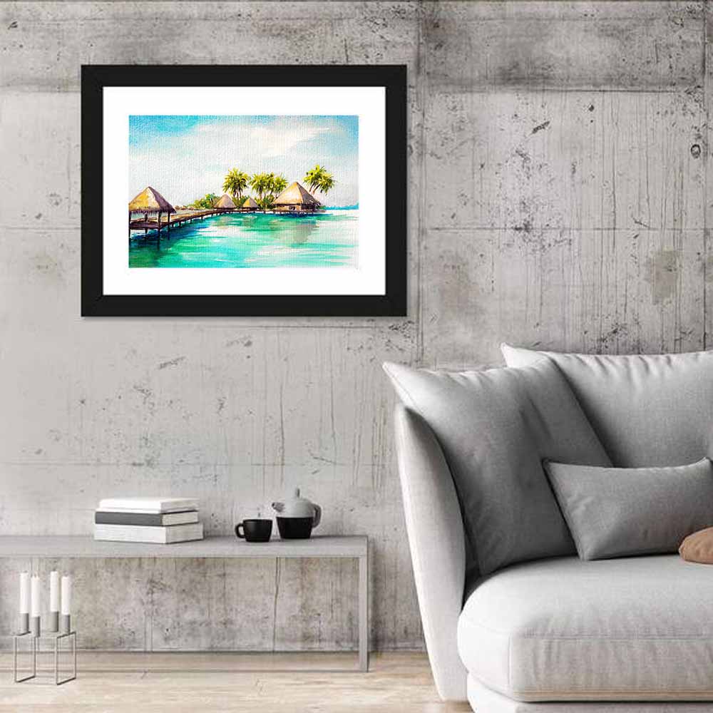 Overwater Bungalows Wall Art in a room, landscape