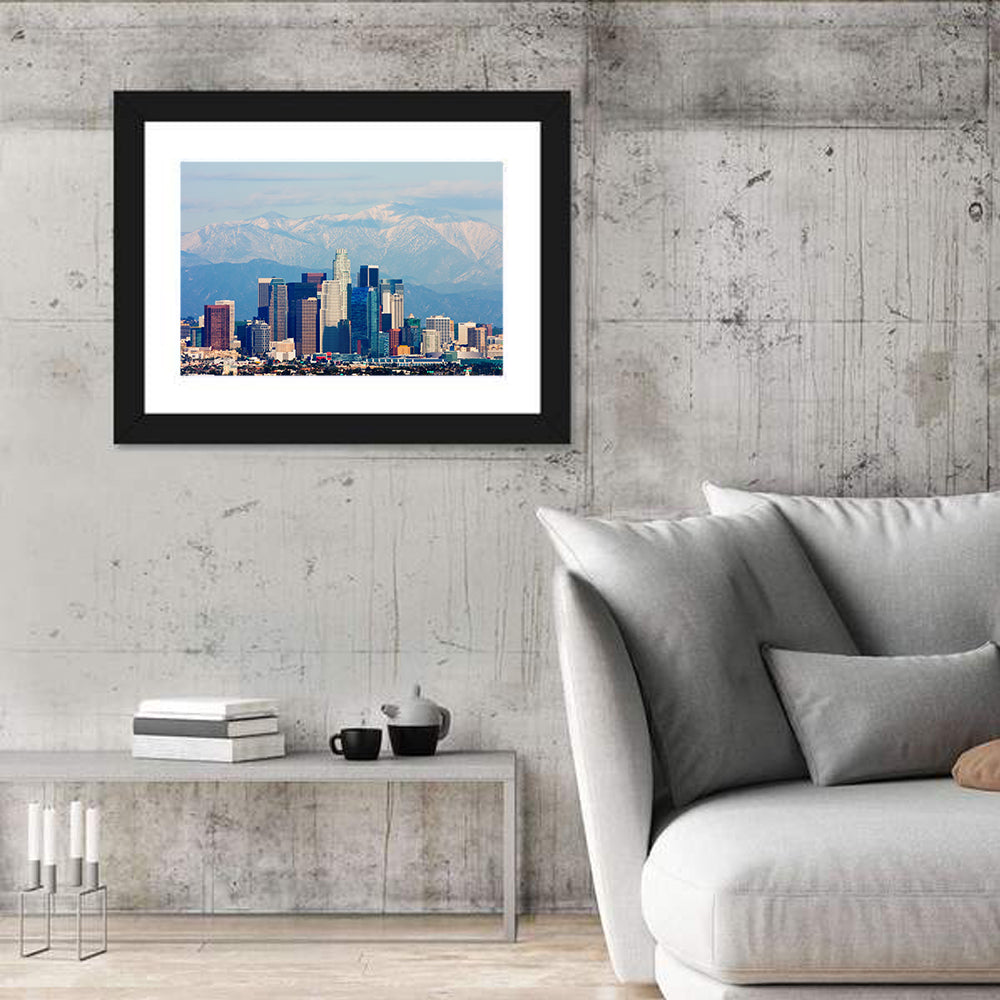 Los Angeles Skyline with Snowy Peaks Wall Art