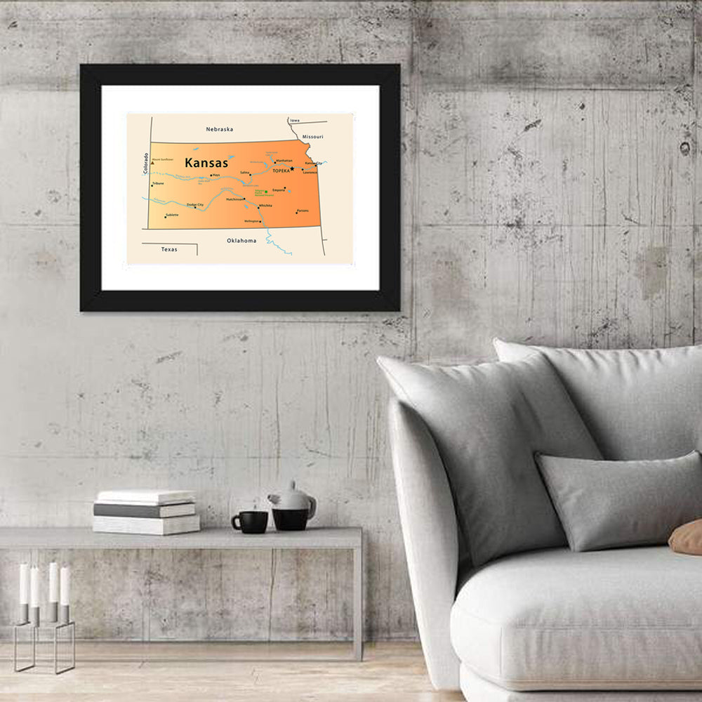 Kansas State Map Wall Art in a room, landscape