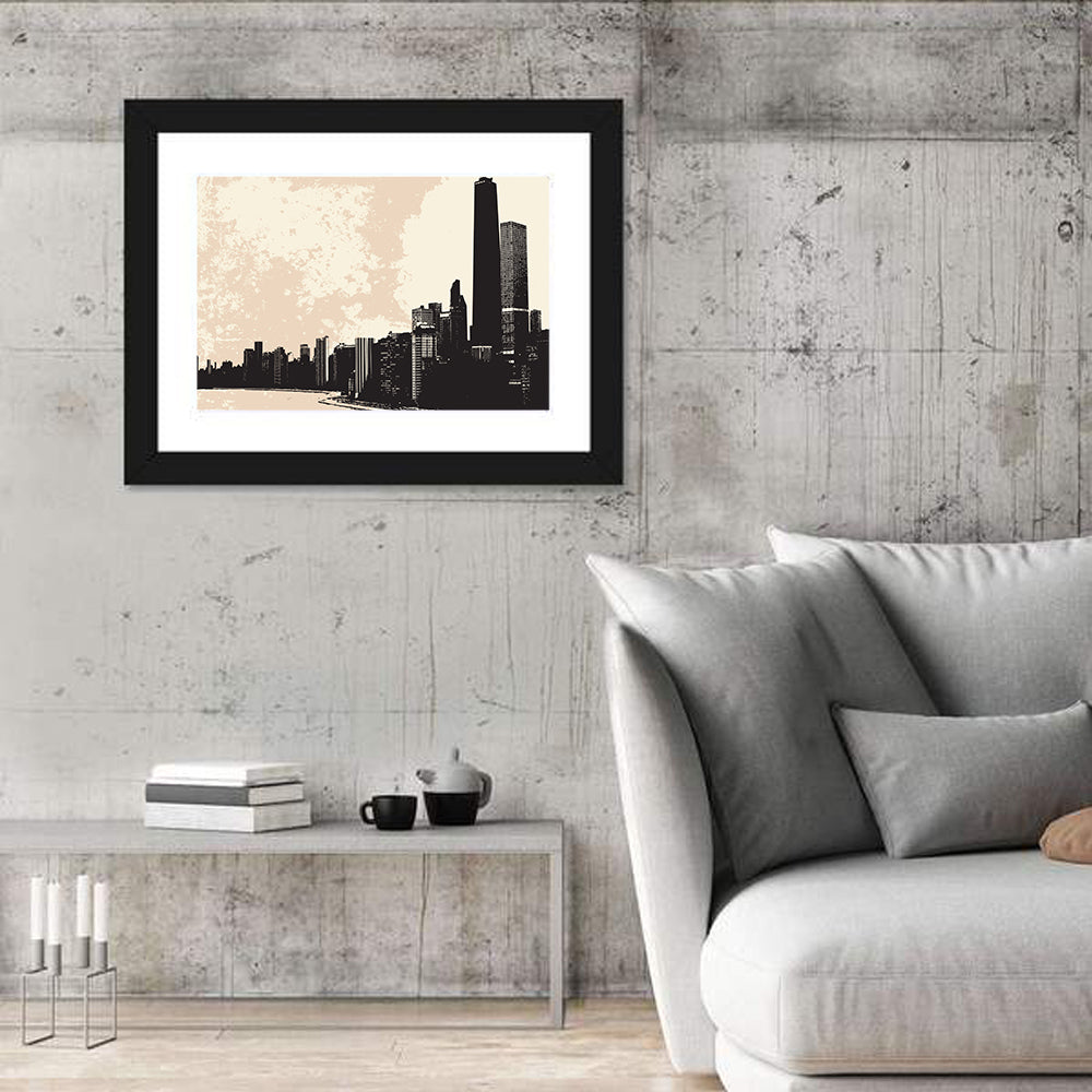Chicago Skyline Silhouette Wall Art in a room, landscape
