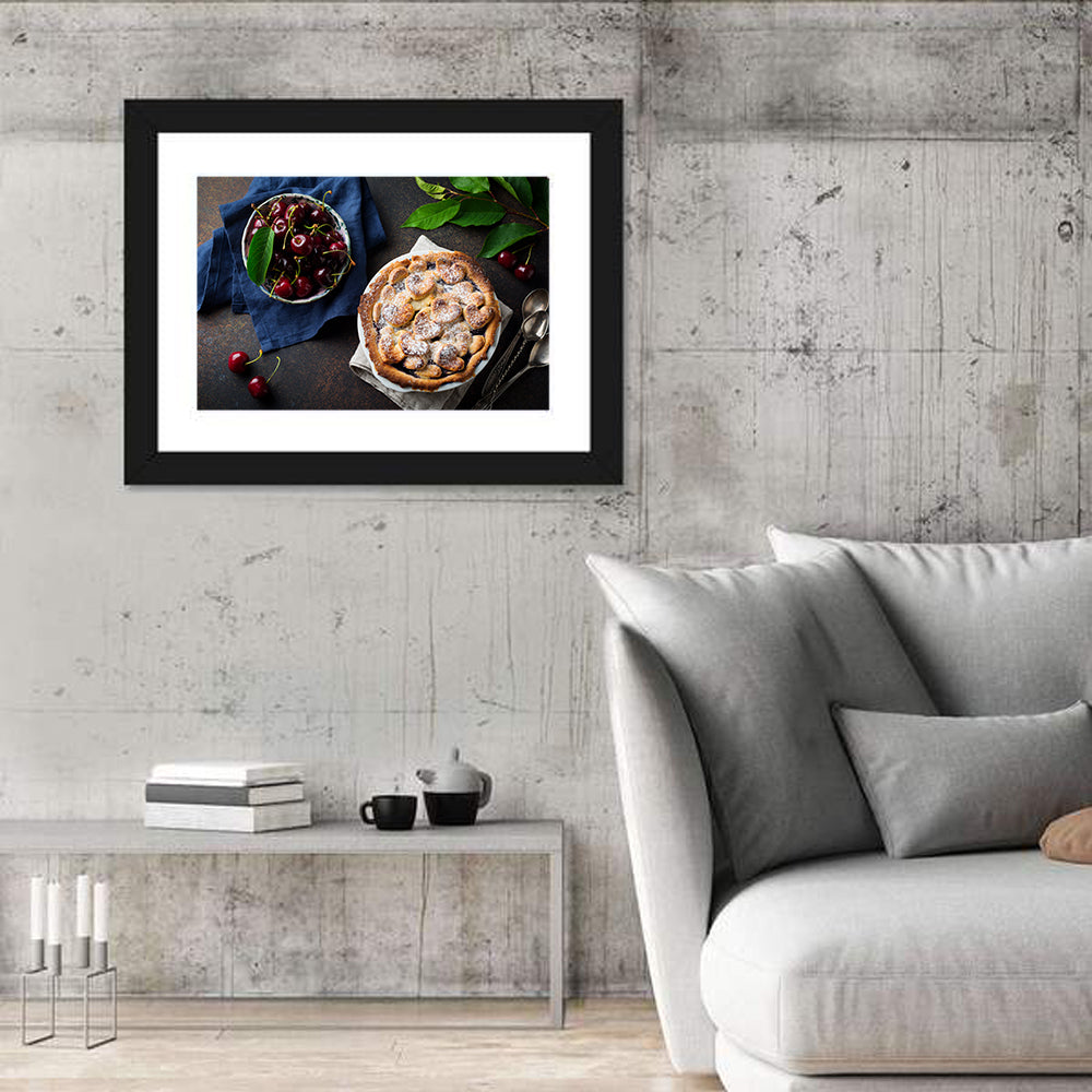 Homemade Cherry Lattice Pie Wall Art in a room, landscape
