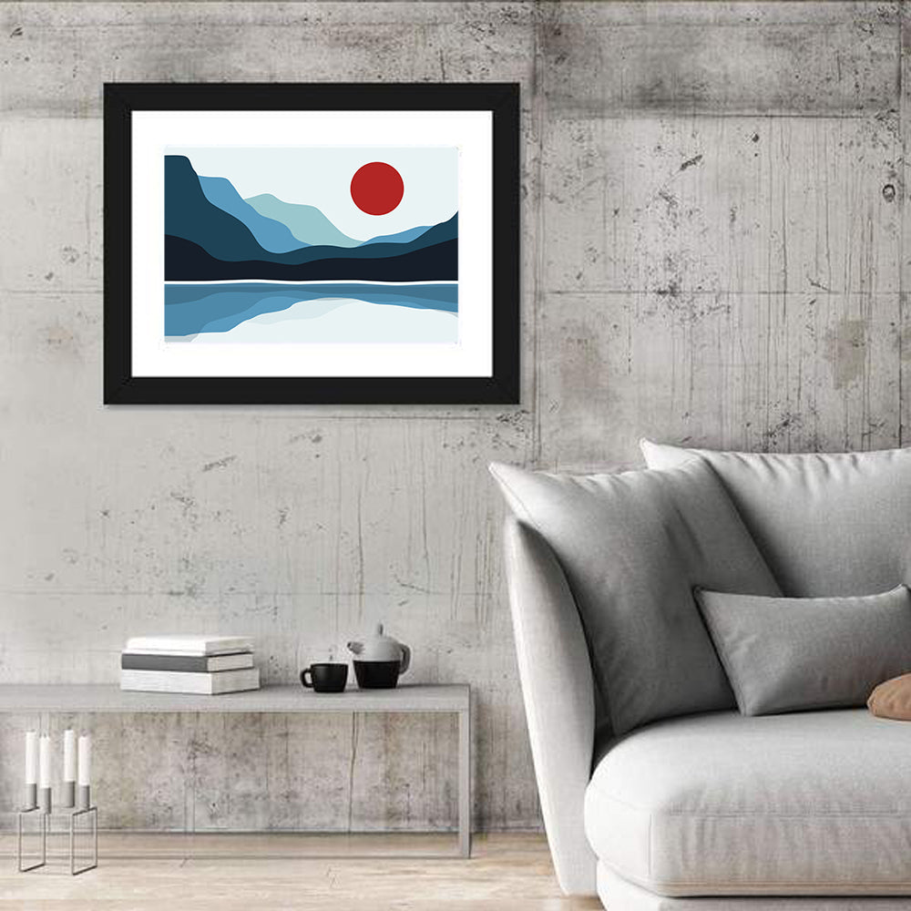 Layered Mountain Lake Illustration Wall Art