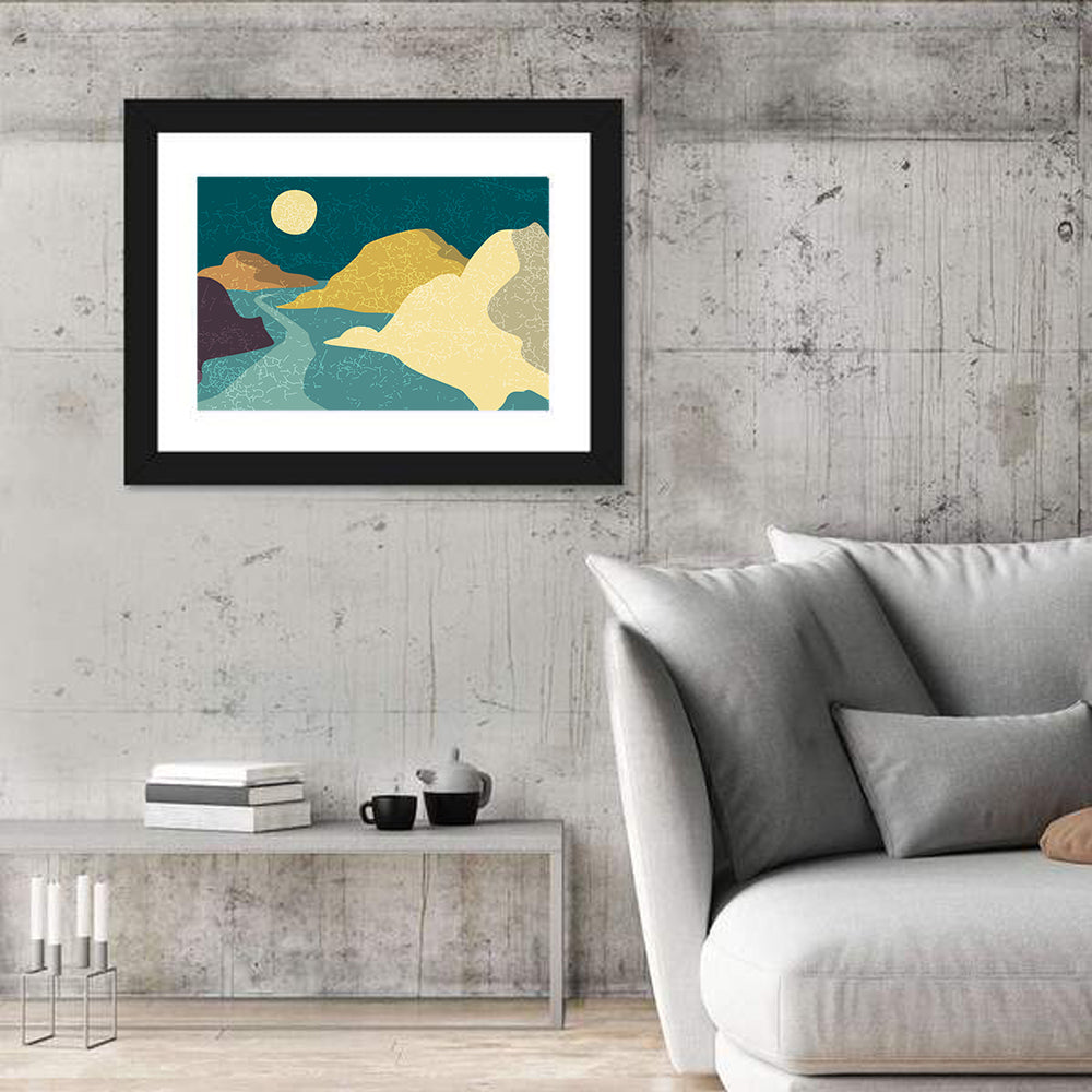 Moonlit Minimalist Mountain Wall Art
