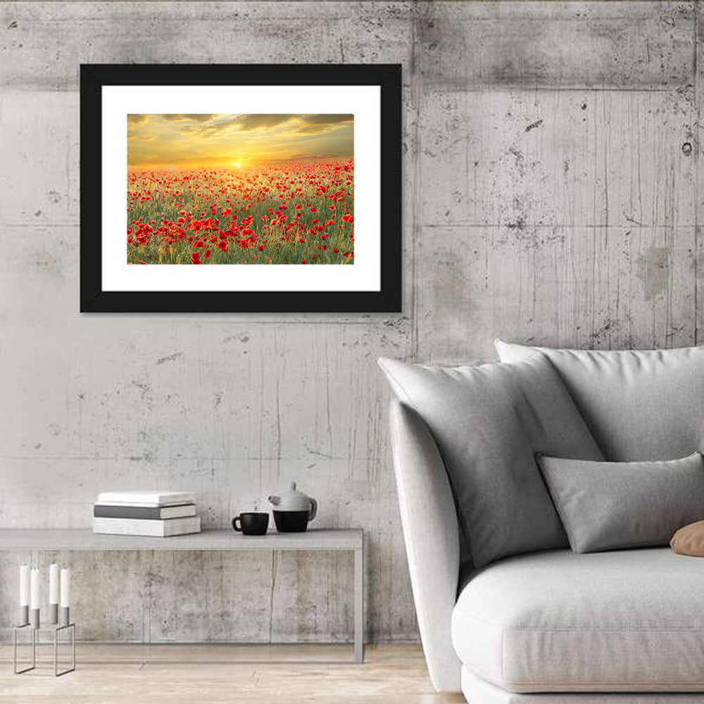 Poppy Field at Sunset Wall Art in a room, landscape