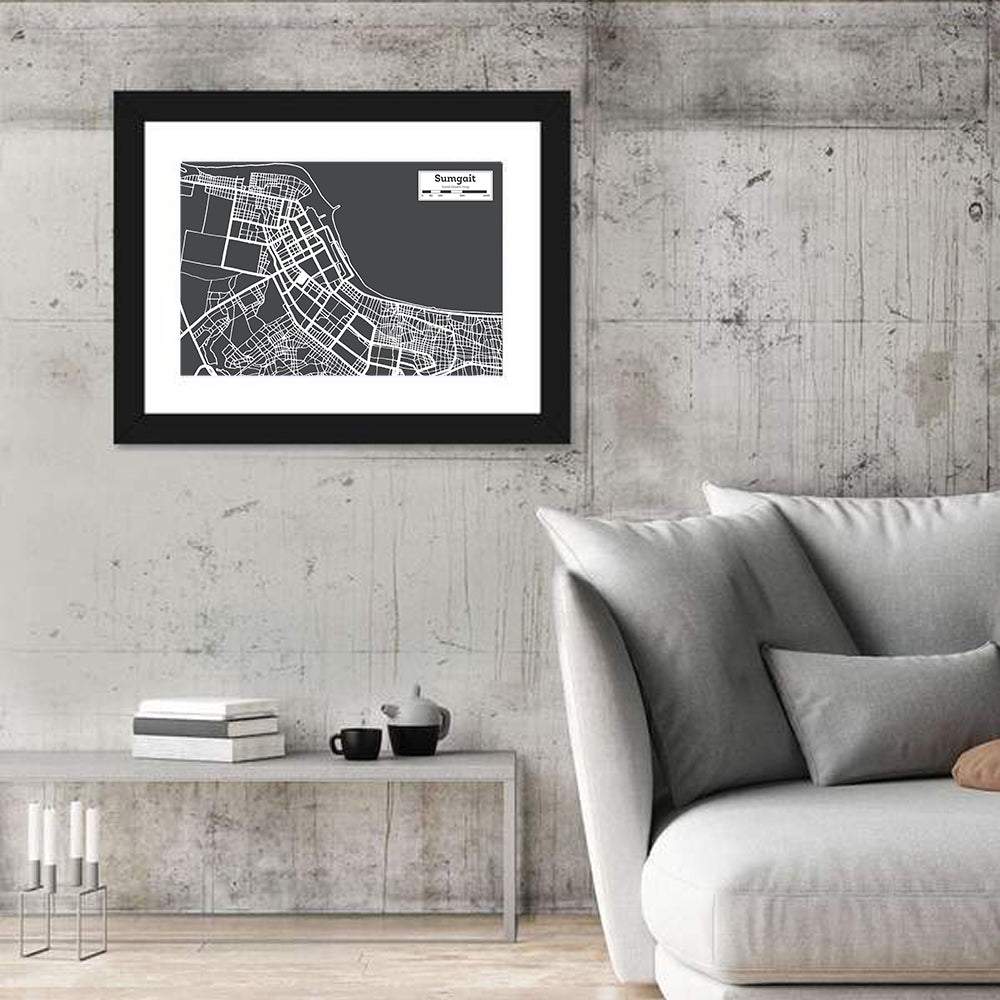 Sumgait City Map Wall Art in a room, landscape