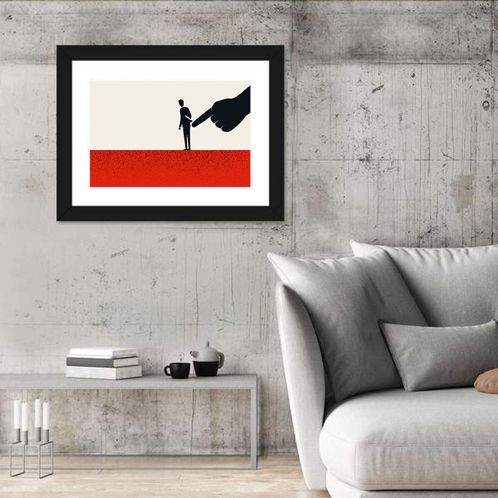 Giant Hand Pointing at Man Wall Art in a room, landscape