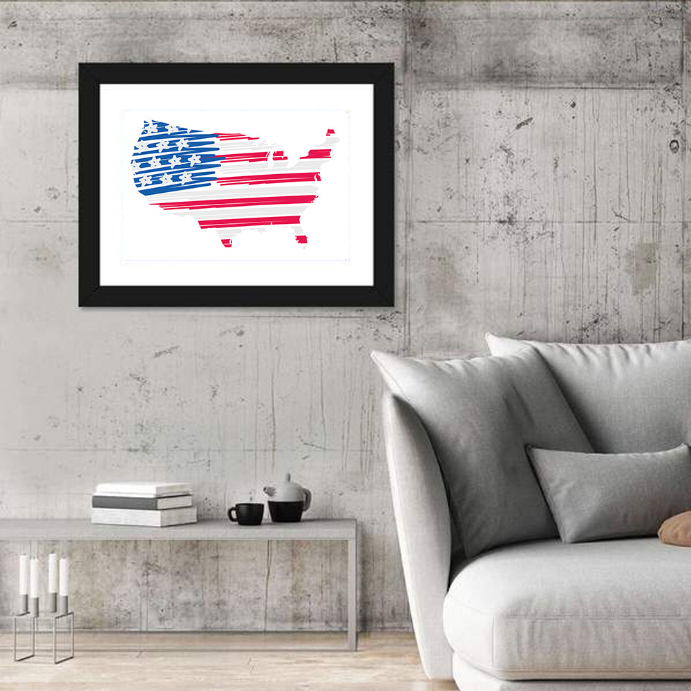 United States Flag Map Wall Art in a room, landscape