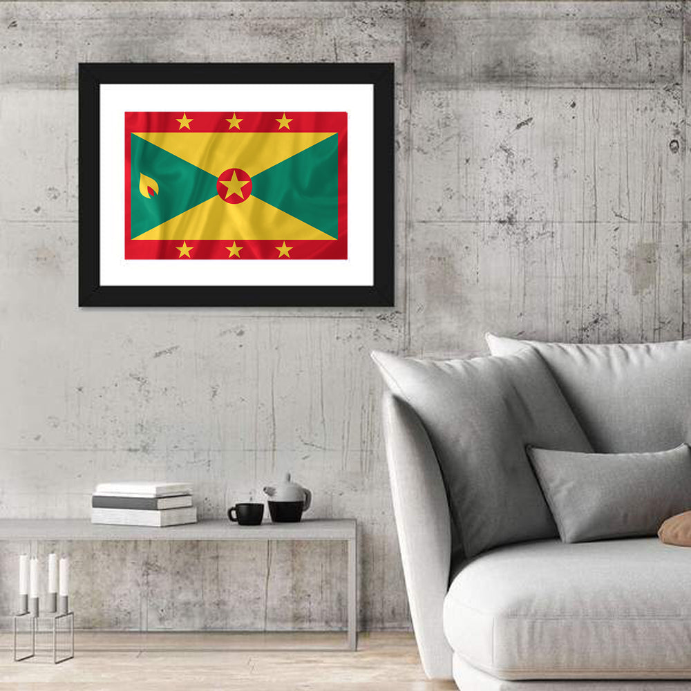 Grenada National Flag Wall Art in a room, landscape