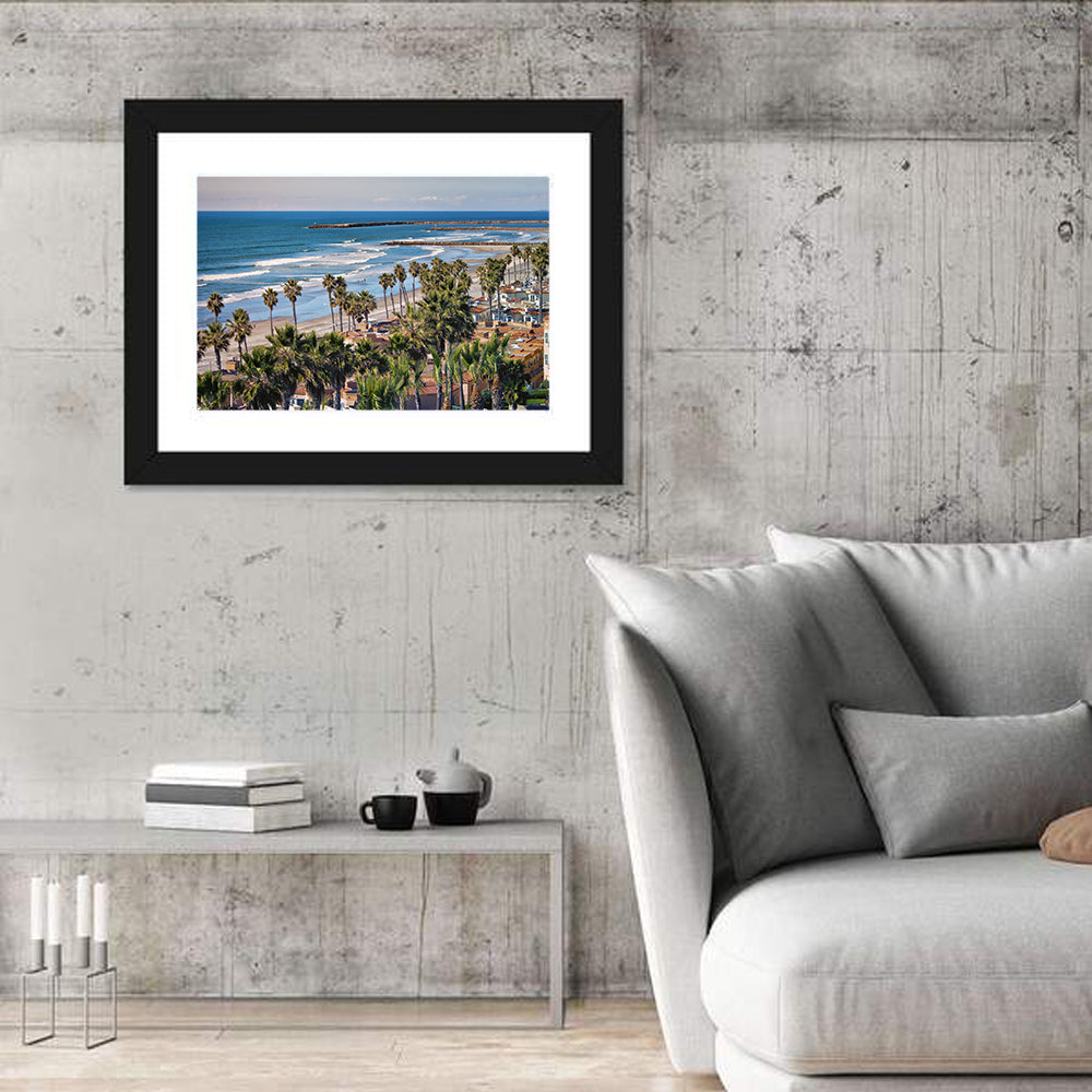 Oceanside Shoreline California Wall Art in a room, landscape