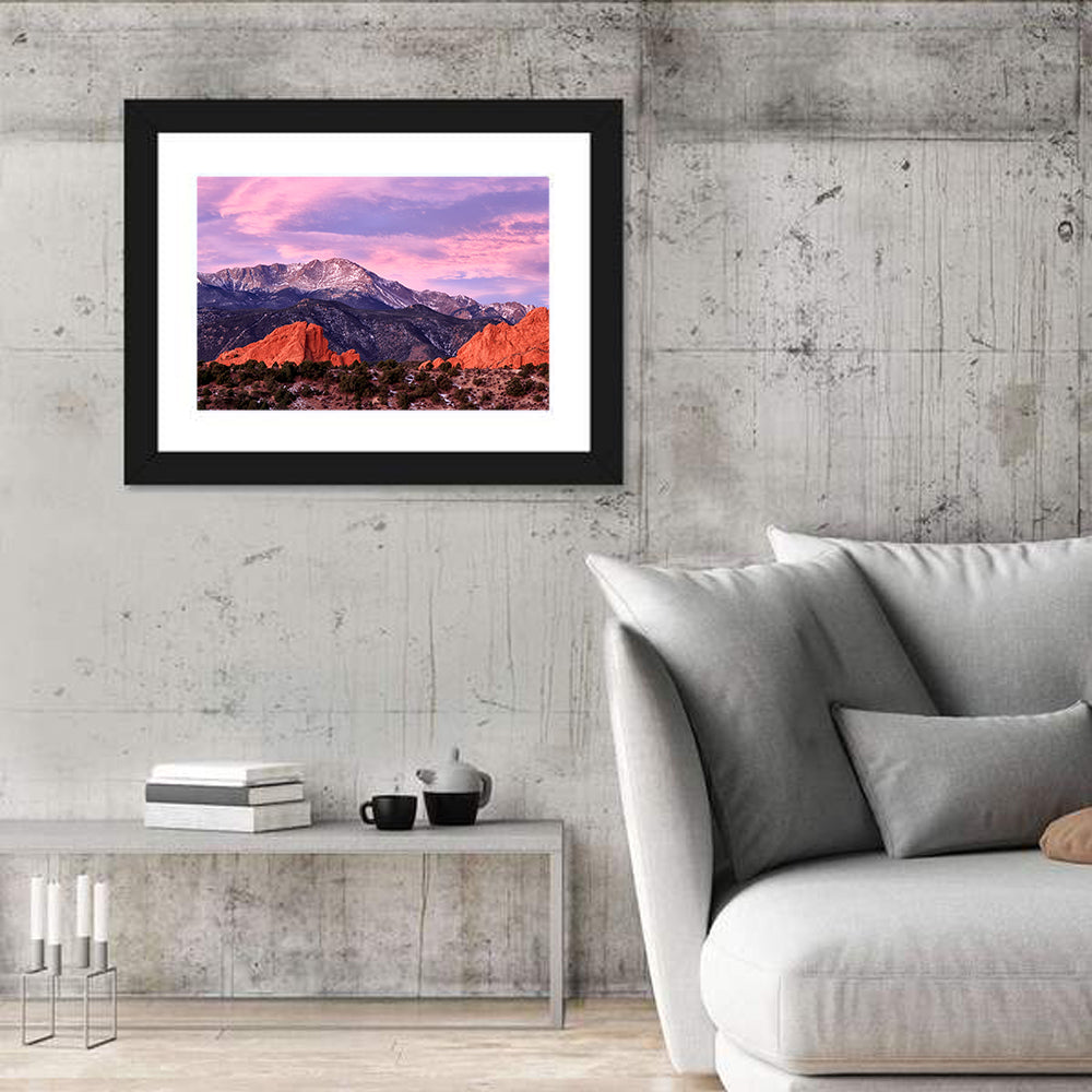 Pikes Peak at Purple Dusk Wall Art in a room, landscape