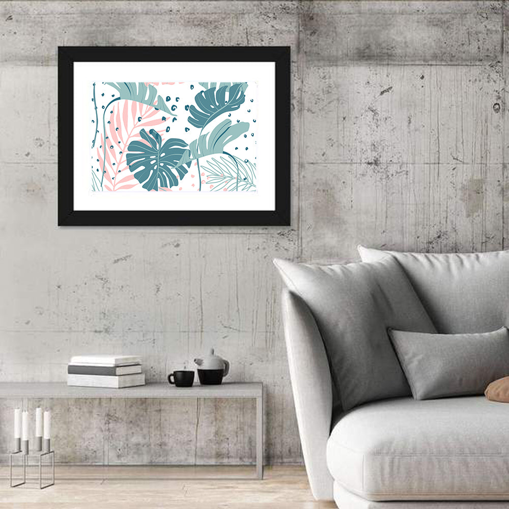 Minimal Tropical Leaf Pattern Wall Art in a room, landscape