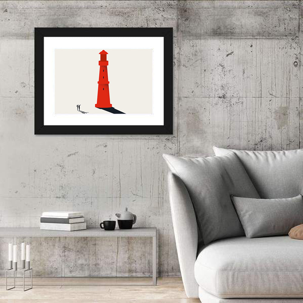 Red Lighthouse Vision Wall Art in a room, landscape
