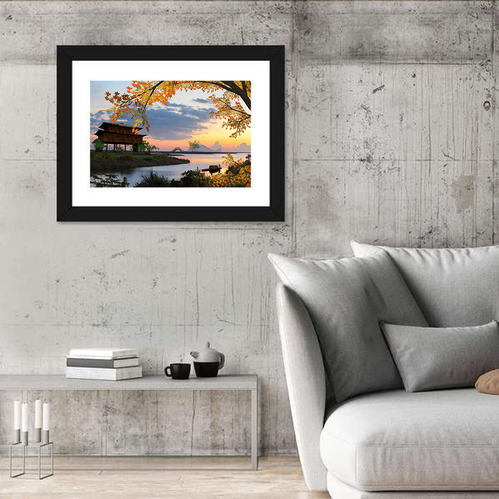 Chinese Lakeside at Dusk Wall Art in a room, landscape