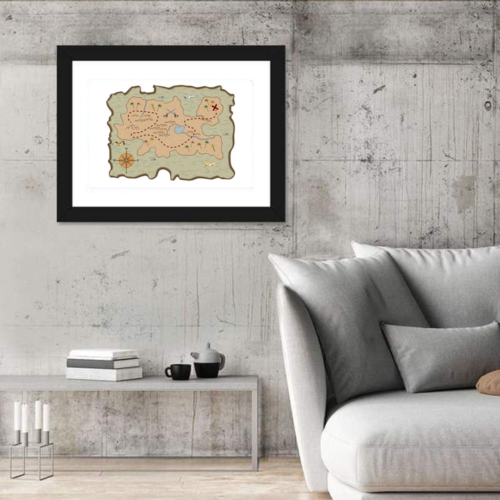 Pirate Treasure Map Wall Art in a room, landscape