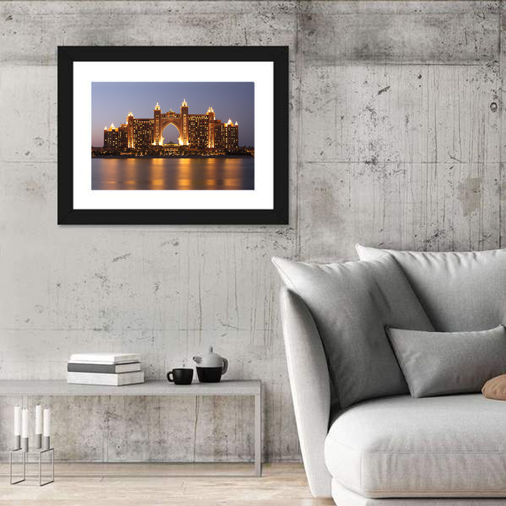 Atlantis the Palm at Night Wall Art in a room, landscape