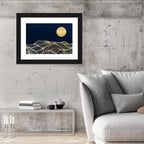 Geometric Moon Over Waves Wall Art