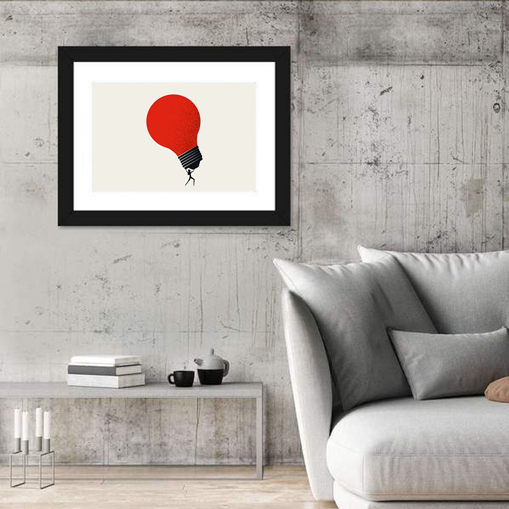 Person Holding Red Lightbulb Wall Art