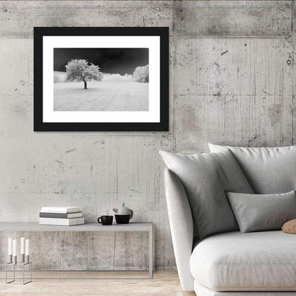 Lonely Tree In Surreal Winter Field Wall Art