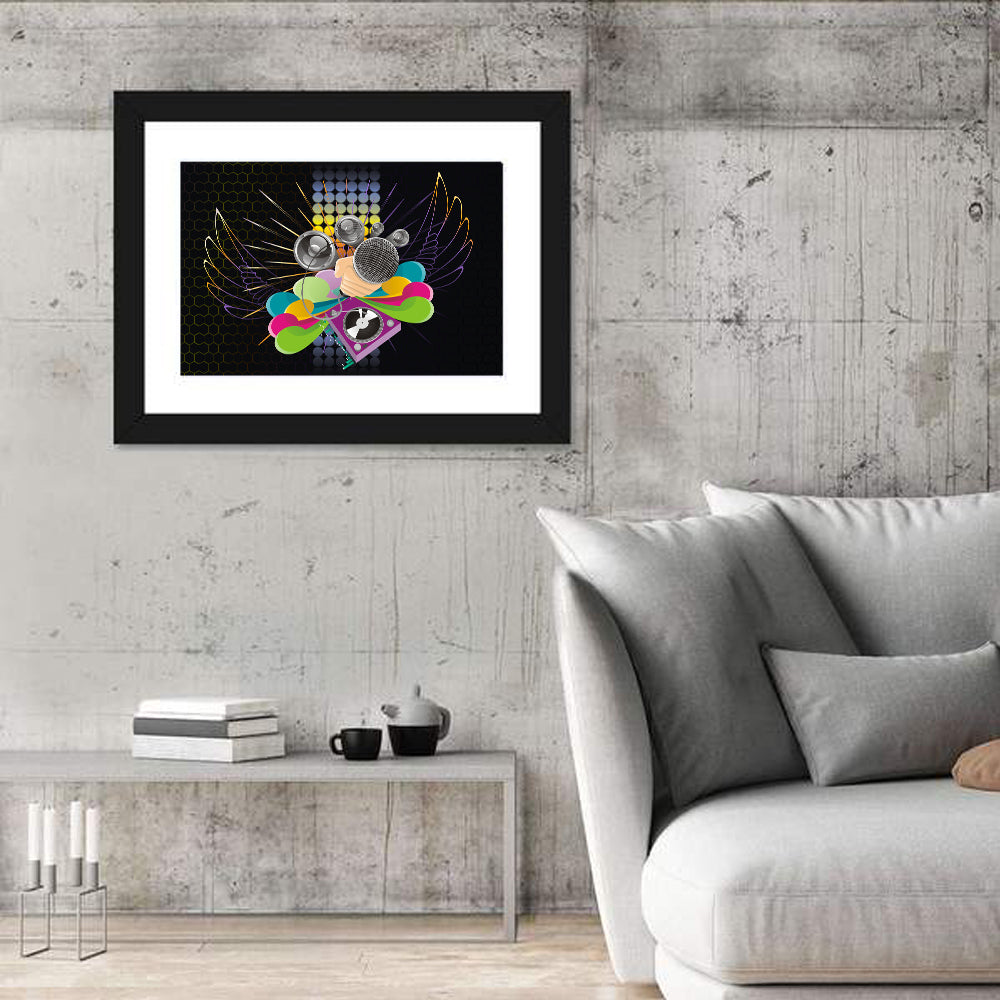 Vibrant Dj Microphone Abstract Wall Art in a room, landscape