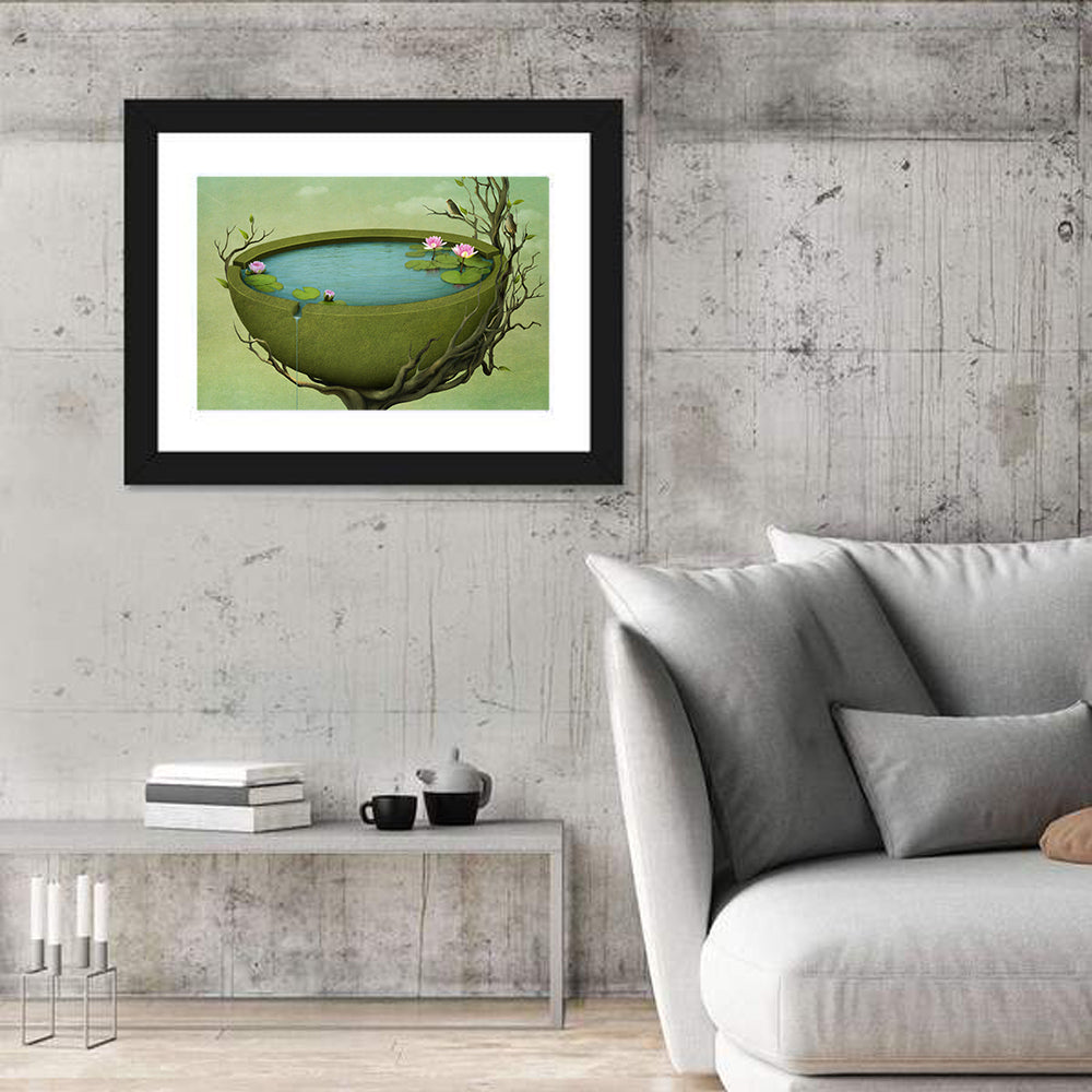 Surreal Tree Basin with Water Lilies Wall Art