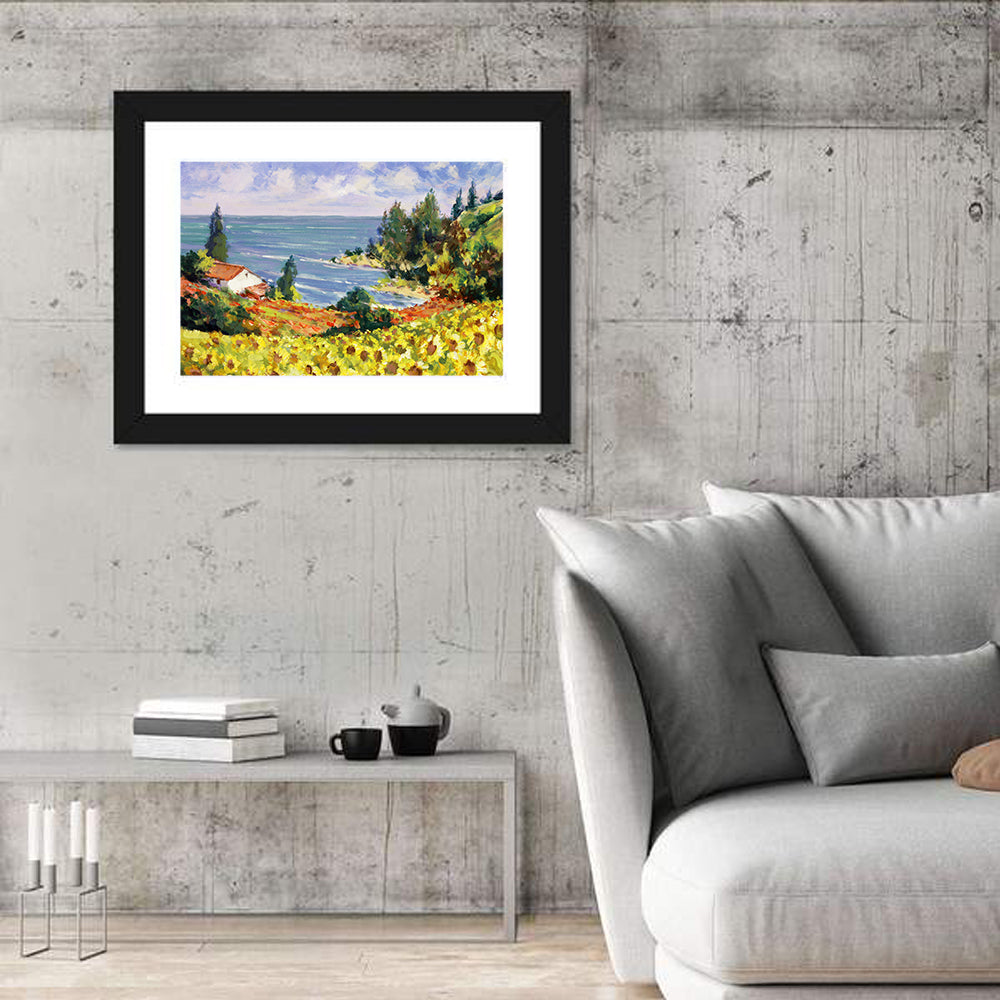 Sunflower Coastal Landscape Wall Art in a room, landscape