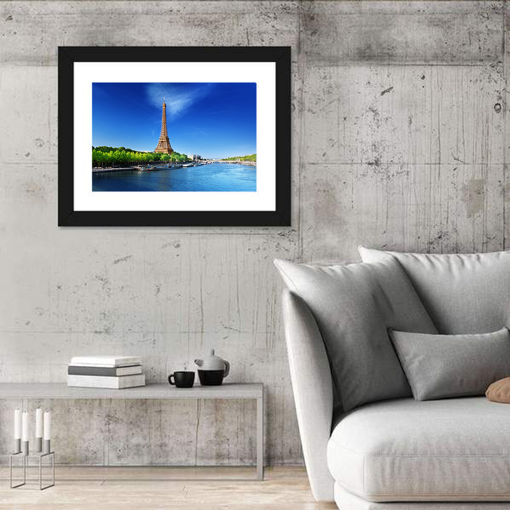 Seine and Eiffel Tower, Paris Wall Art in a room, landscape
