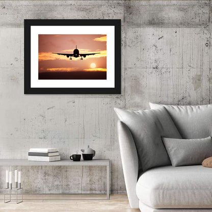 Plane In The Sunset Sky Wall Art