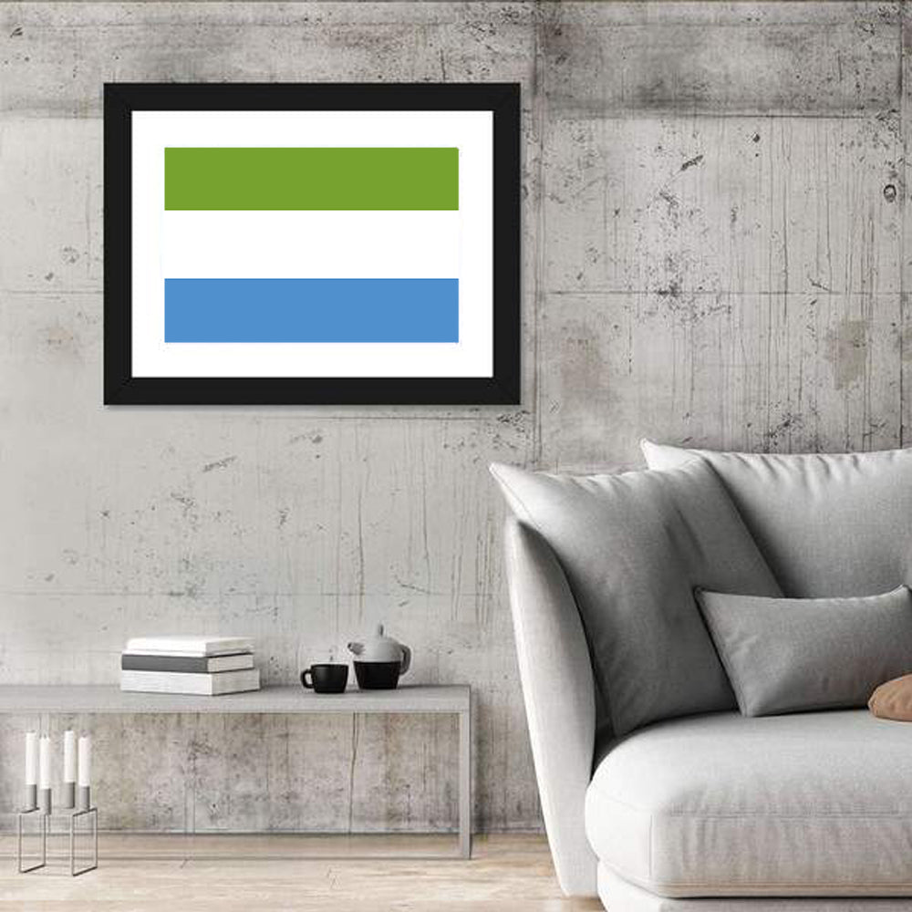 Sierra Leone Tricolor Flag Wall Art in a room, landscape
