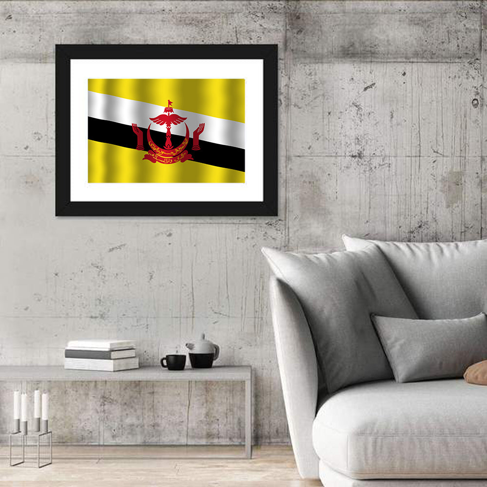 Brunei National Flag Wall Art in a room, landscape
