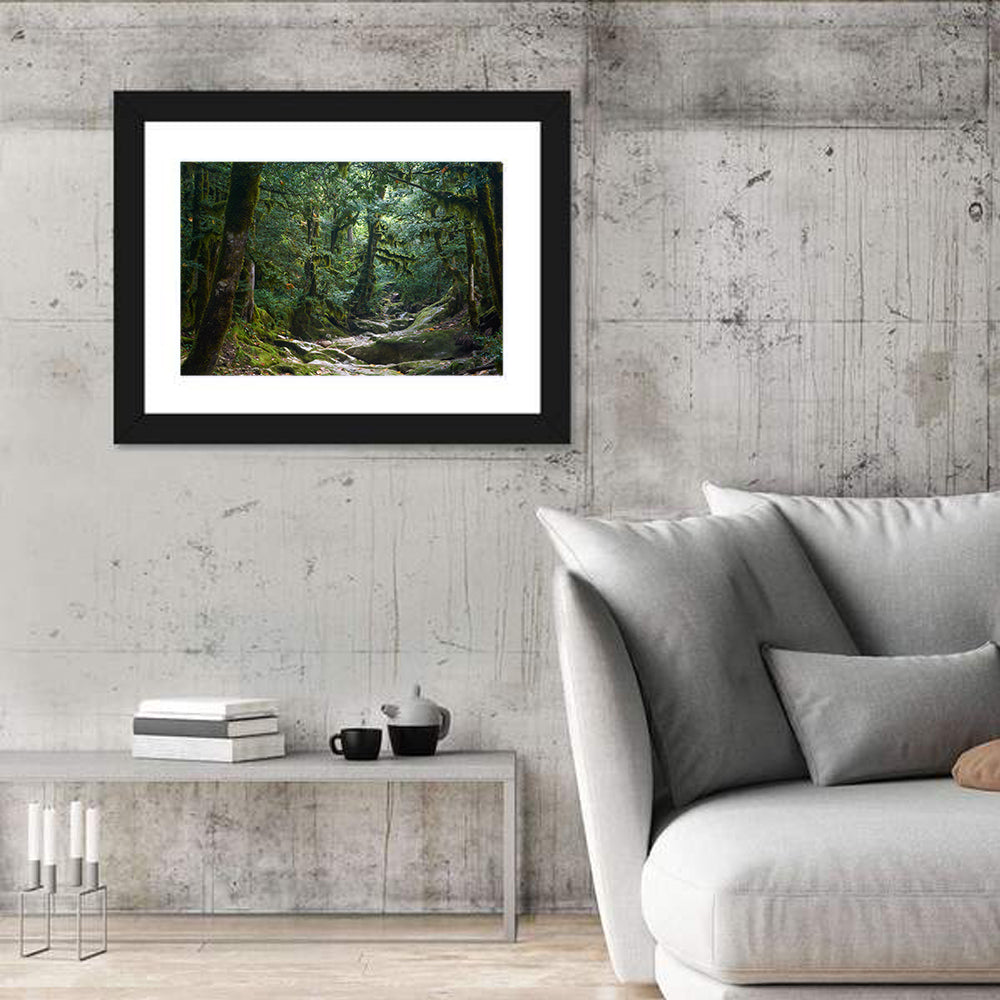 Mossy Halloween Forest Path Wall Art in a room, landscape
