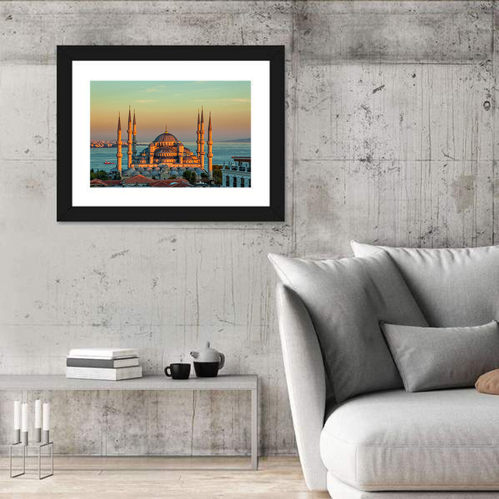 Sultan Ahmed Mosque at Sunset Wall Art in a room, landscape