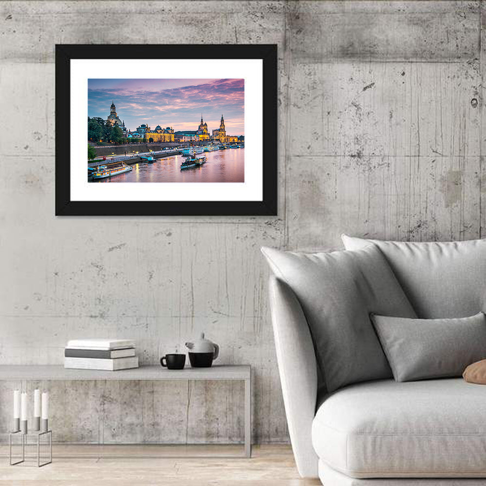 Dresden Elbe at Twilight Wall Art in a room, landscape