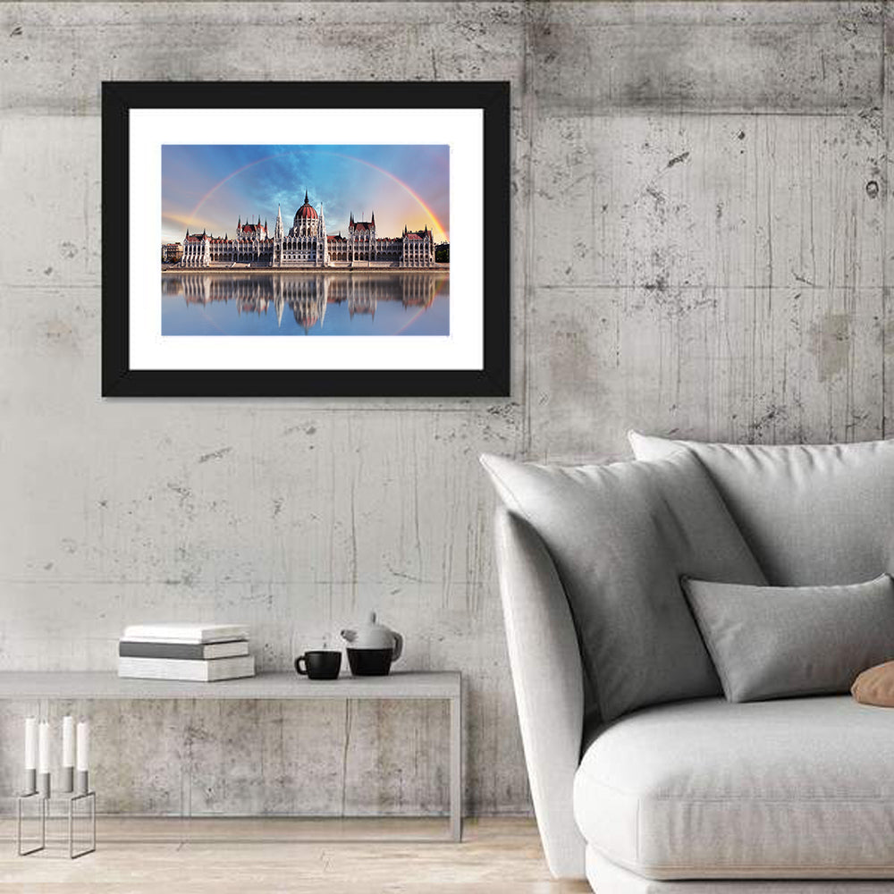 Budapest Parliament Reflection Wall Art in a room, landscape