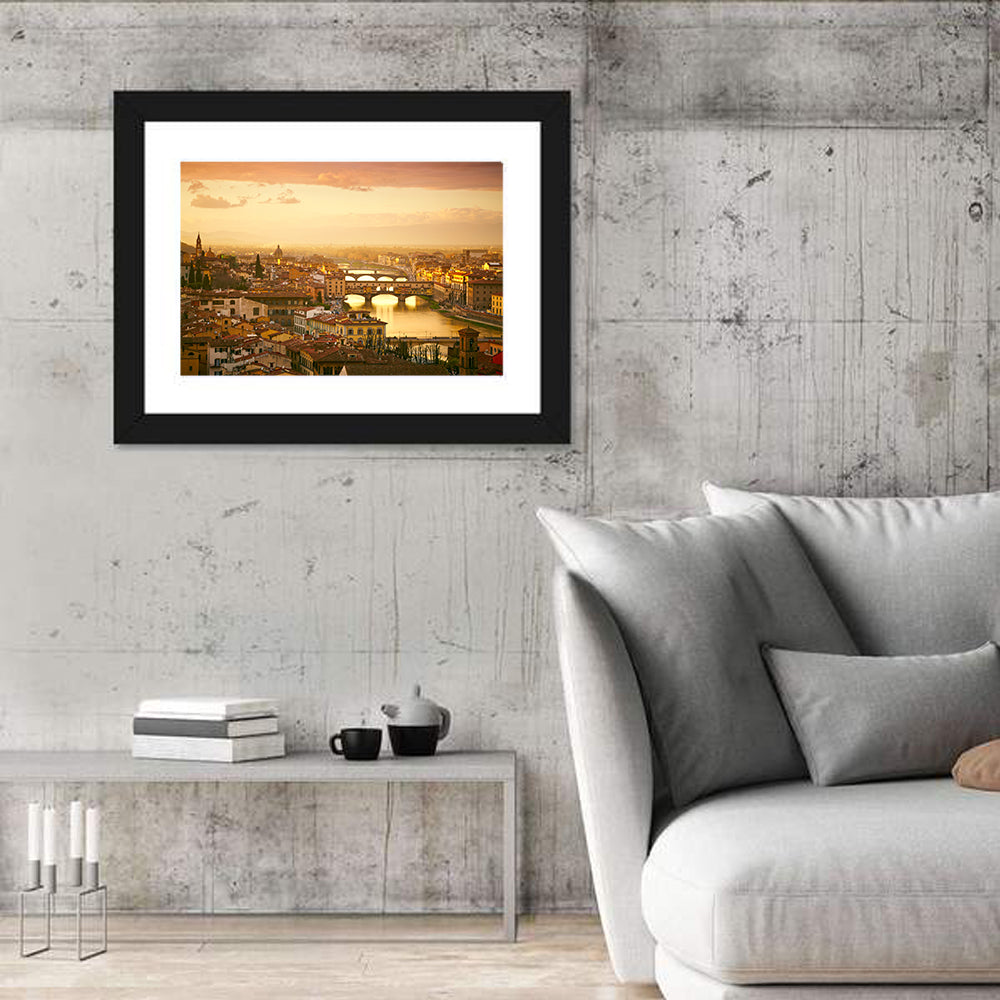 Ponte Vecchio at Sunset Wall Art in a room, landscape