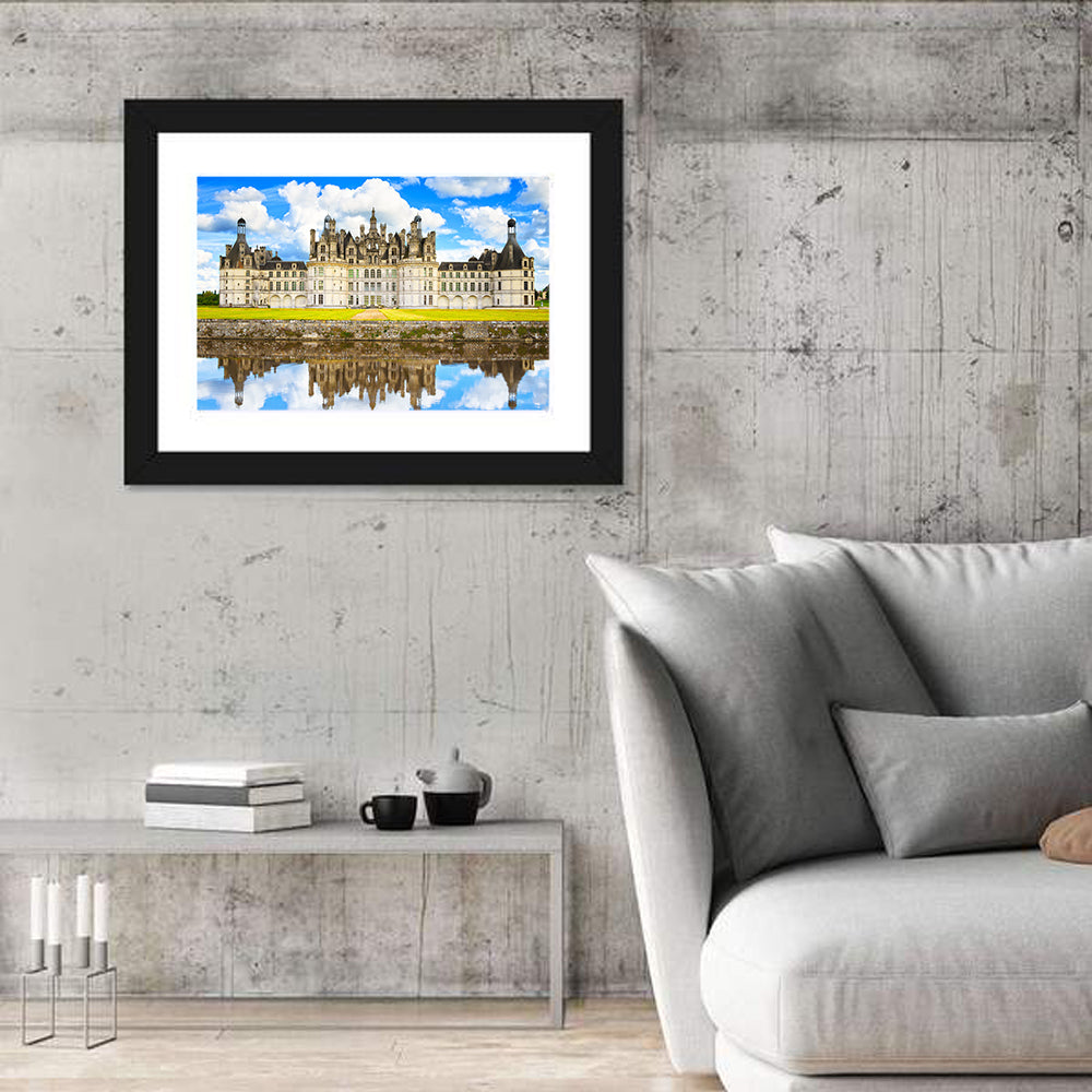 Château De Chambord Reflection Wall Art in a room, landscape