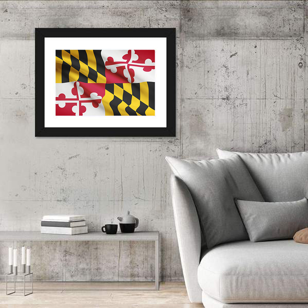Maryland State Flag Wall Art in a room, landscape