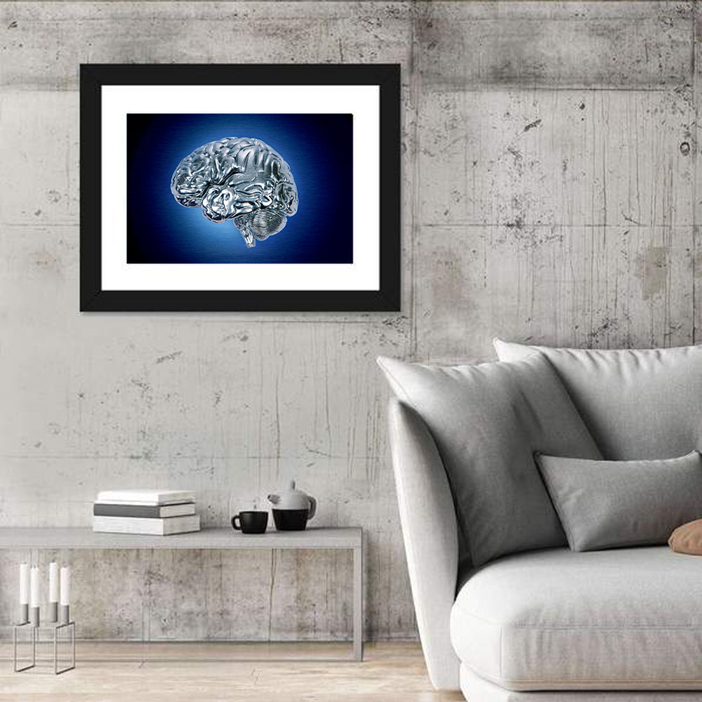 Chrome Brain Side Profile Wall Art in a room, landscape