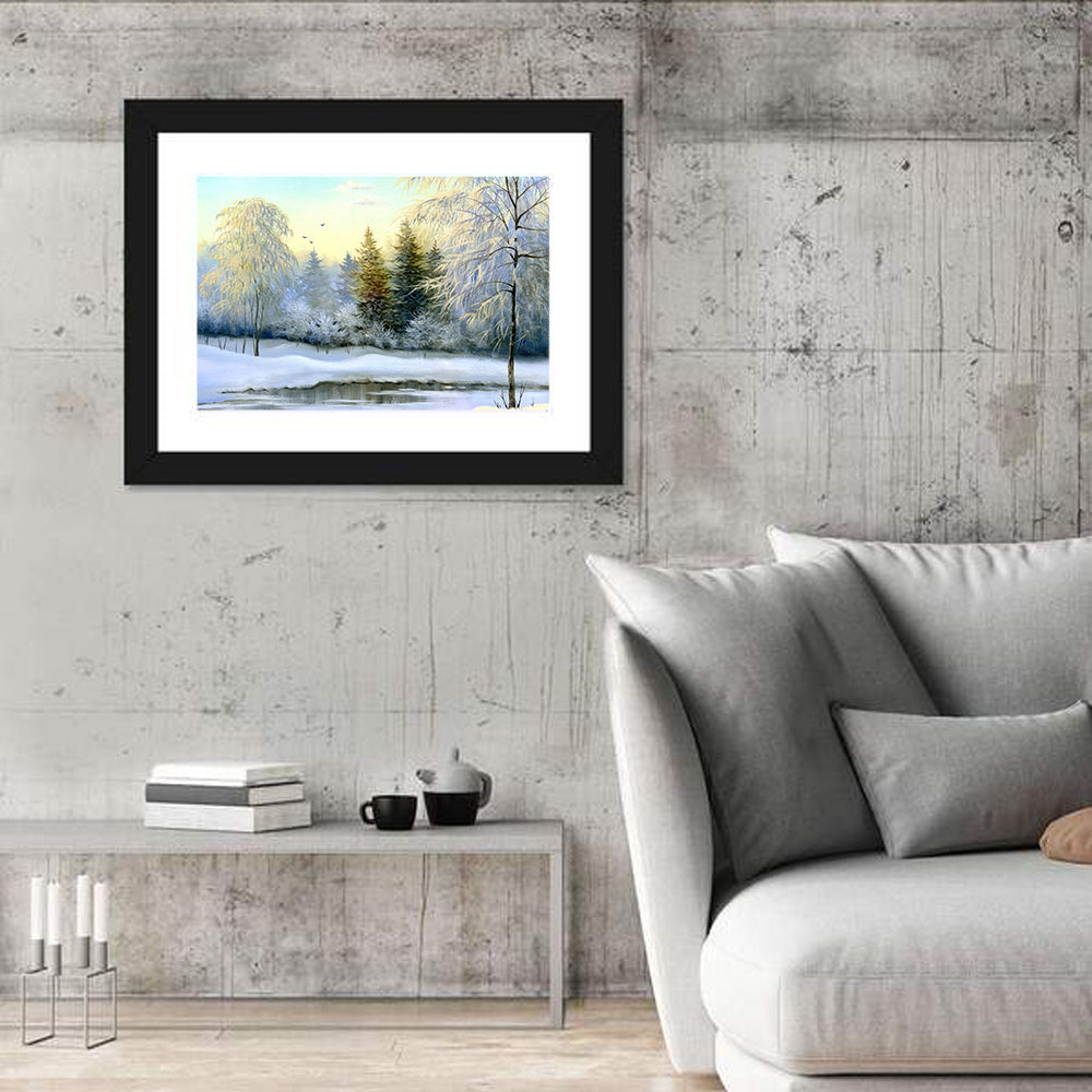 Golden Light on Frozen River Wall Art